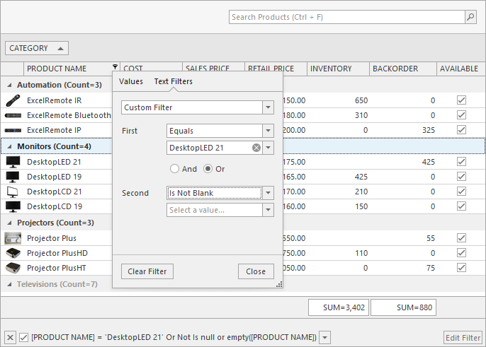 Custom Filter - Excel Inspired Filtering 
