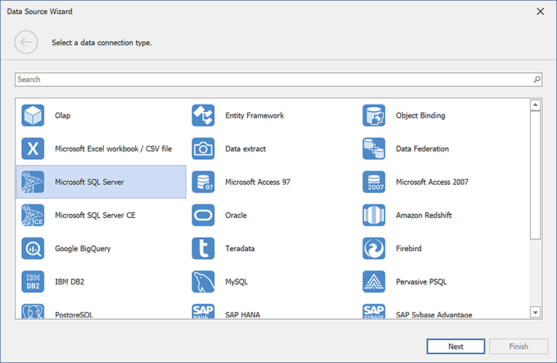 DevExpress Dashboard Data Source Wizard