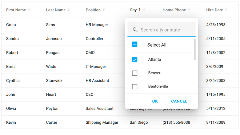 Header Filter Customization in Data Grid - DevExtreme, DevExpress