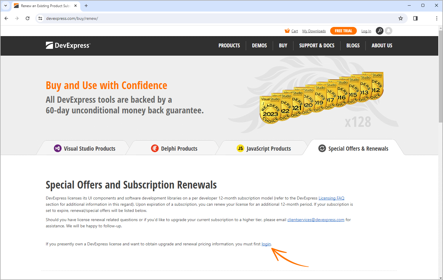 Sign in a Renew an Existing Subscription page