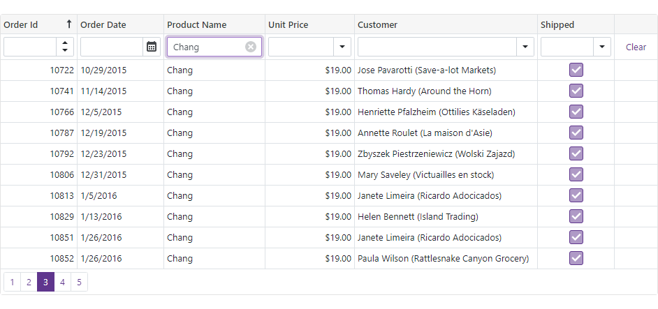 Filter Row - Blazor Grid | DevExpress