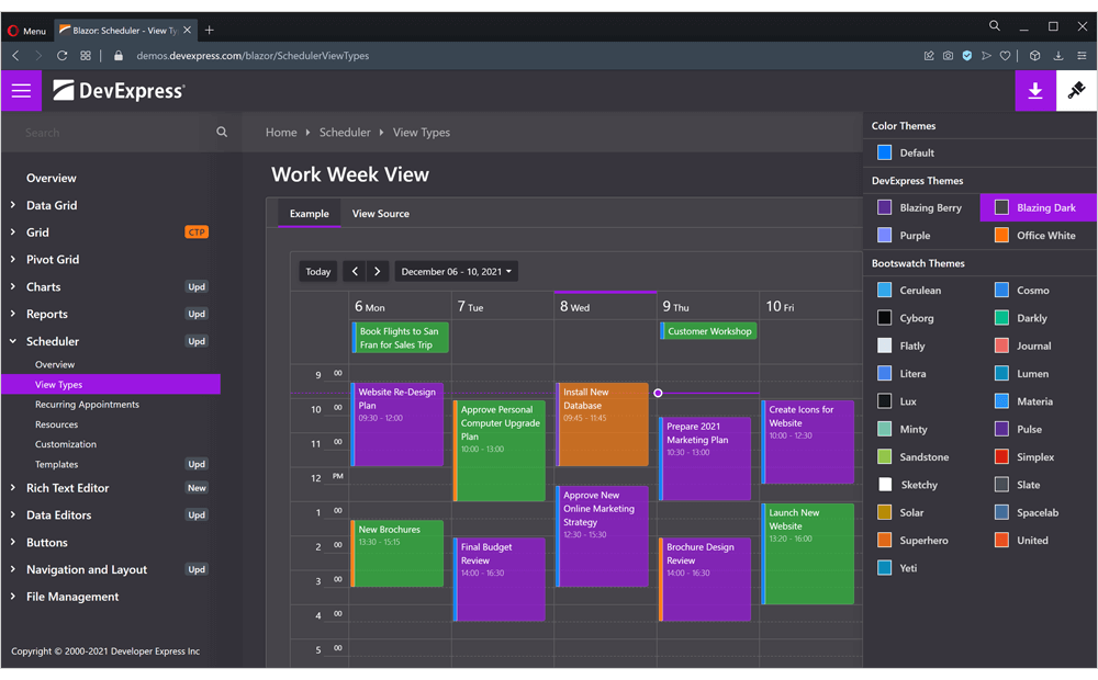 Blazing Dark Theme - DevExpress Blazor UI Components