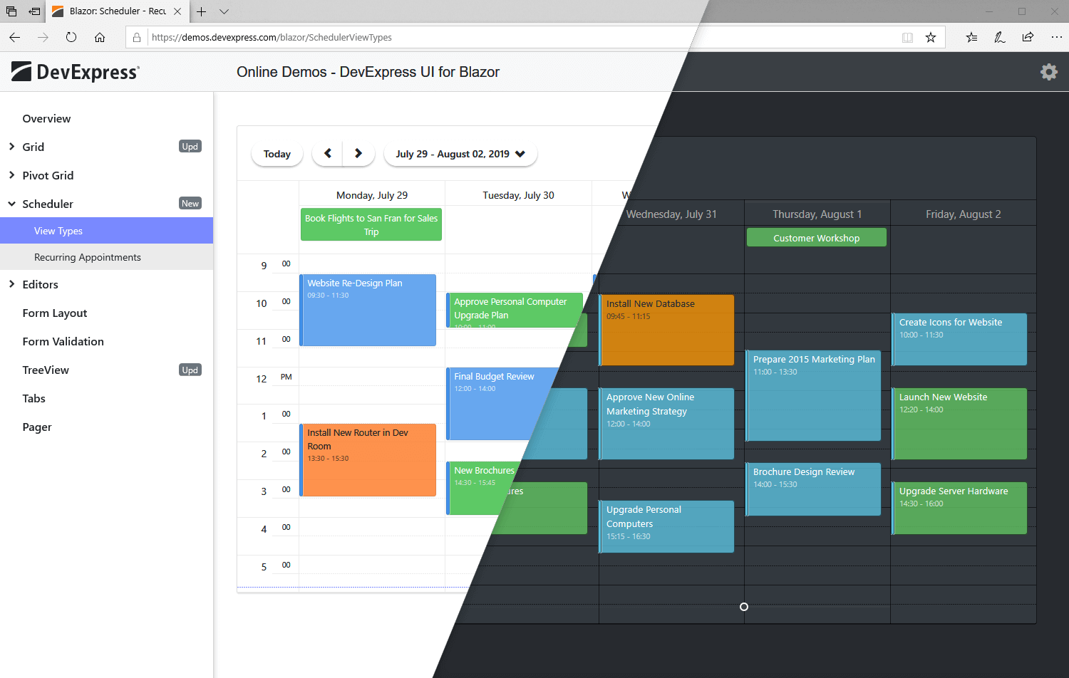 Blazor Scheduler UI Component - Themes, DevExpress