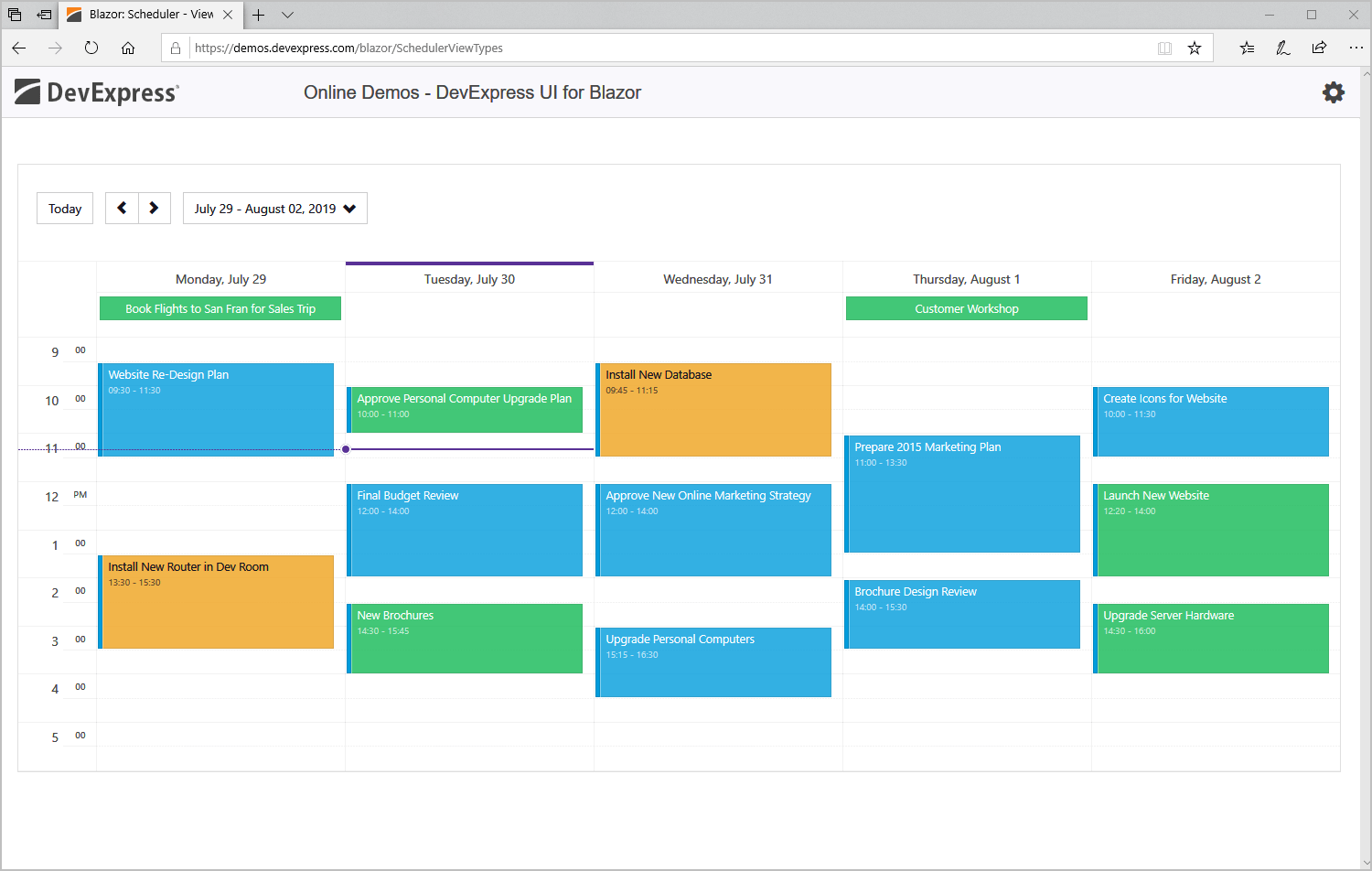 Blazor UI Scheduler and Calendar Component, DevExpress