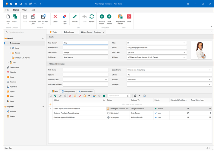 Employee Details - Employee Management, XAF WinForms | DevExpress