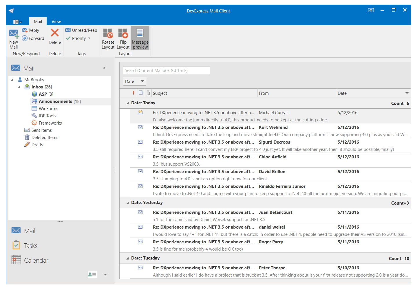 Mail Client App with the DevExpress WPF NavBar Control