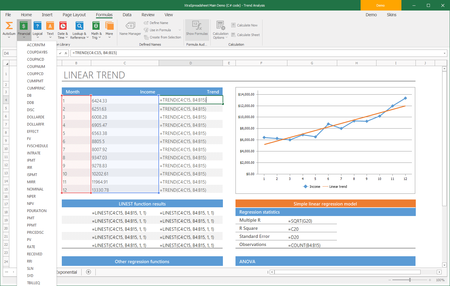 Excel Inspired Functions / Formulas - WinForms Spreadsheet Control, DevExpress