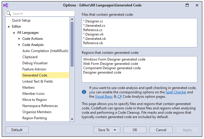 Exclude Generated Code from Analysis - What's New in CodeRush | DevExpress