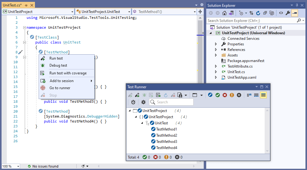 UWP Test Runner - What's New in CodeRush | DevExpress
