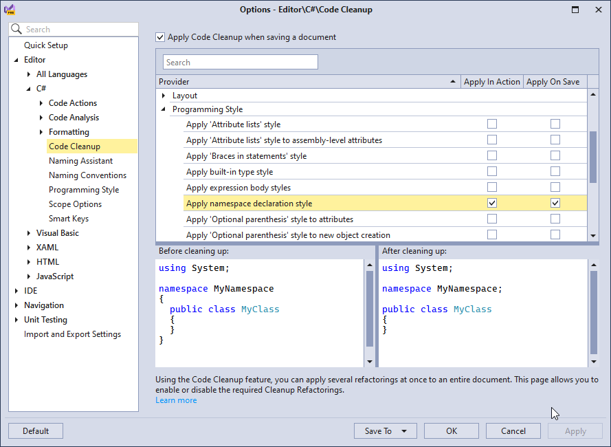 File-scoped Namespace Style Support for C# 10 | CodeRush, DevExpress What's New in CodeRush | DevExpress