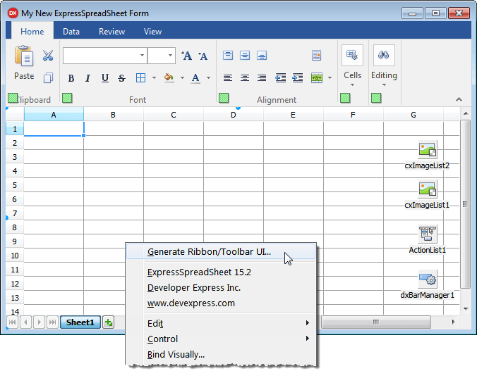 Spreadsheet Control - Generated Ribbon UI