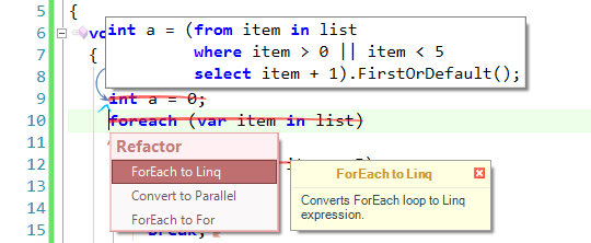 New in CodeRush - ForEach To Linq Refactoring