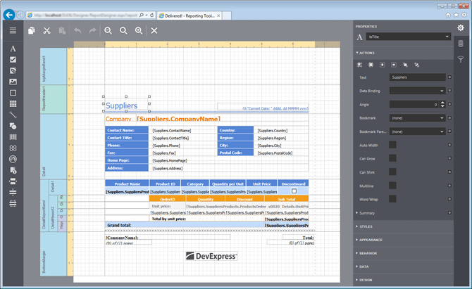 DevExpress ASP.NET Client Report Designer
