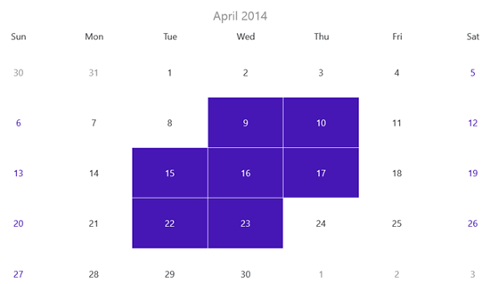 DevExpress Windows 8 XAML Date Navigator