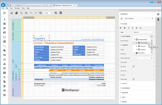 DevExpress ASP.NET Client Report Designer