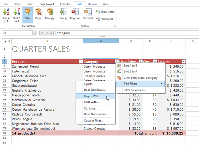 DevExpress WinForms Spreadsheet Control - MS Excel Inspired AutoFilter