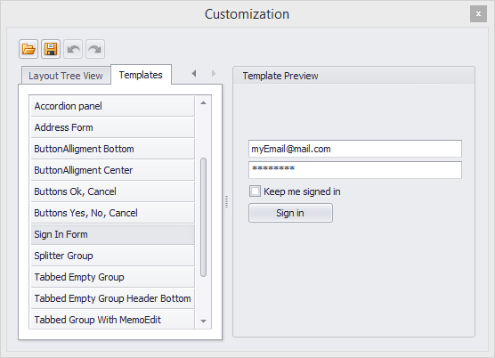 DevExpress WinForms Layout Control - Templates