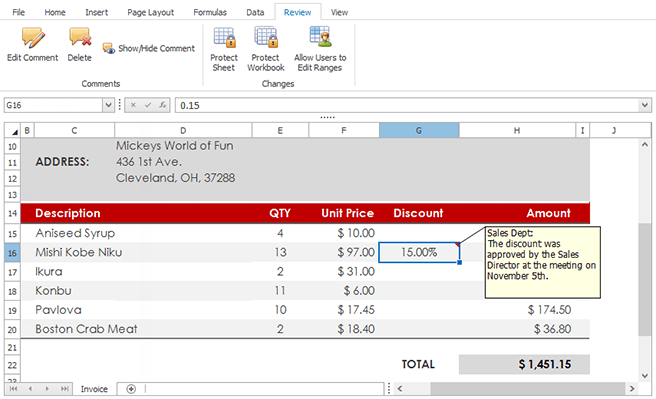 DevExpress WinForms Spreadsheet Control - Comments