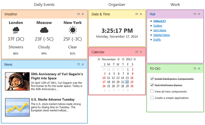 DevExpress Widgets - Colored Widgets