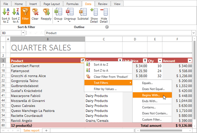 DevExpress WPF Spreadsheet Control - MS Excel Inspired AutoFilter