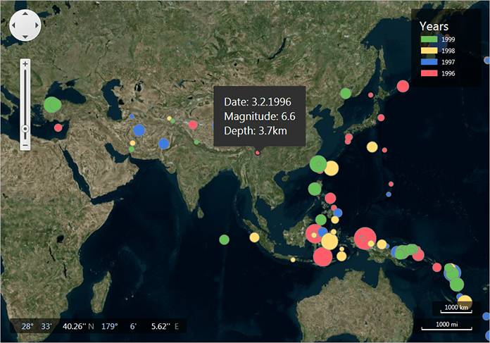 DevExpress WPF Map Control - Chart Bubbles integration