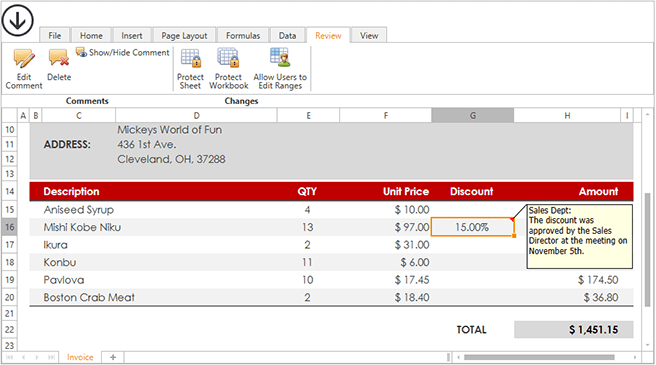 DevExpress WPF Spreadsheet Control - Comments