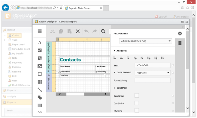 DevExpress XAF - End-User Web Report Designer