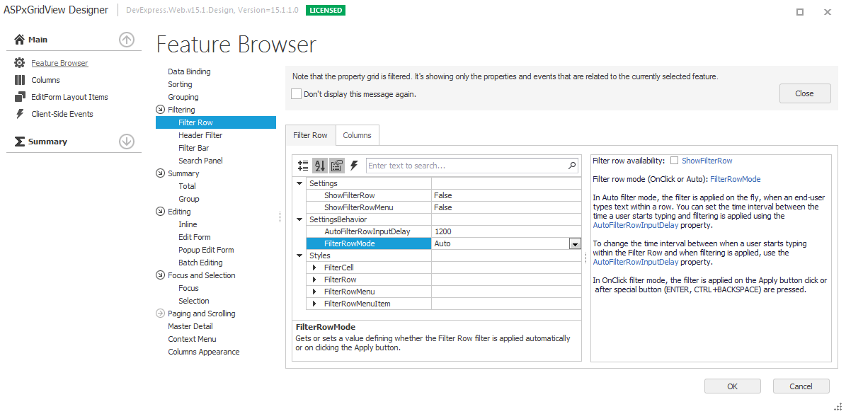 DevExpress ASP.NET GridView - Feature Browser