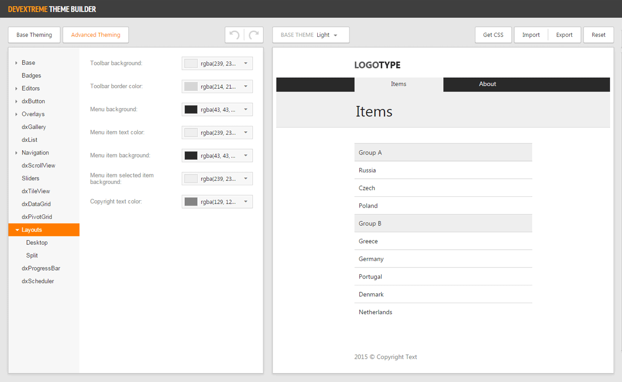 DevExpress DevExtreme - HTML 5/JS SPA Framework Layout Customization