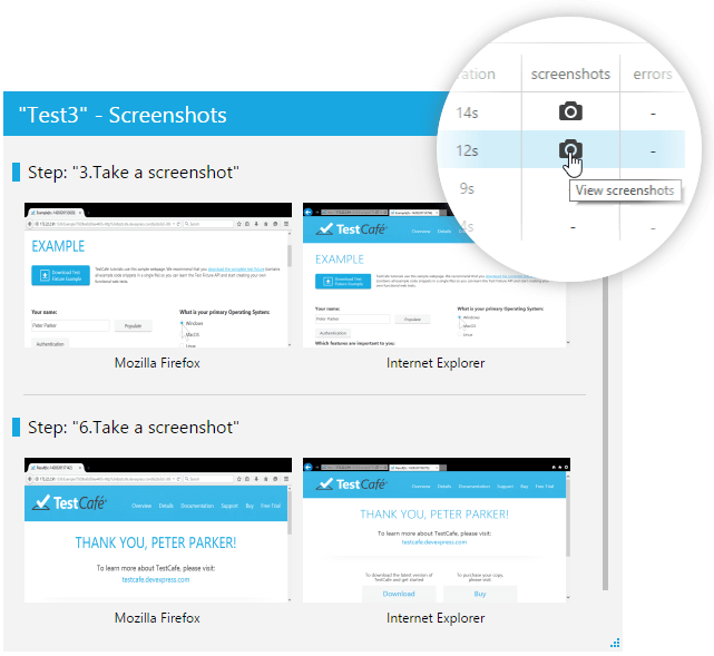 DevExpress TestCafe Capturing Screenshots