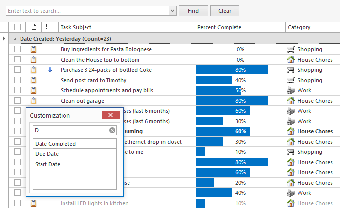 DevExpress WinForms Data Grid - Customization Form Search