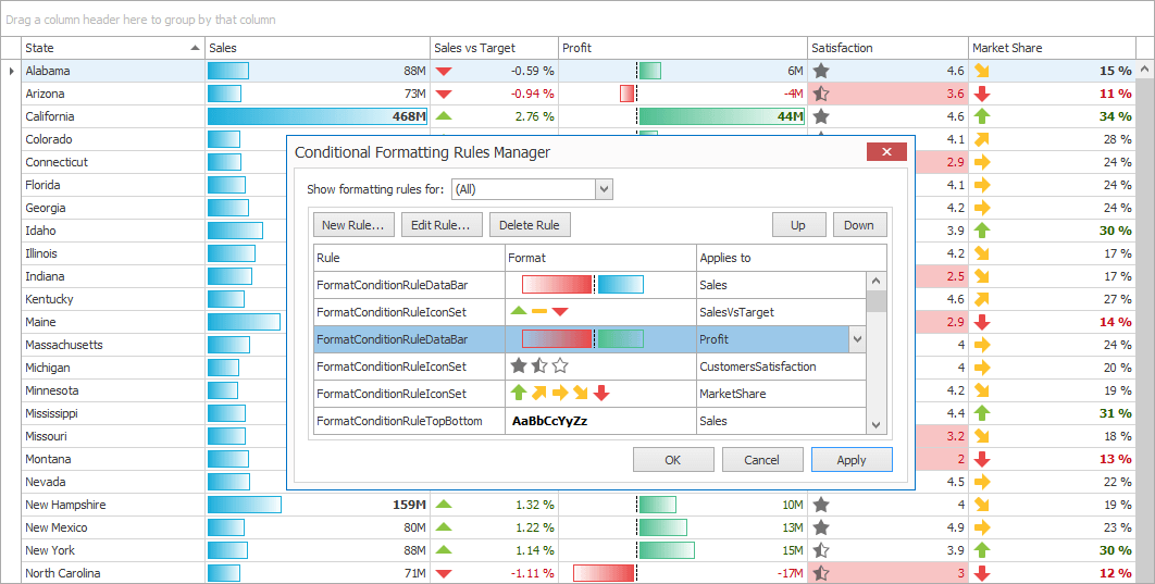 Excel® Inspired Format Rules Dialog