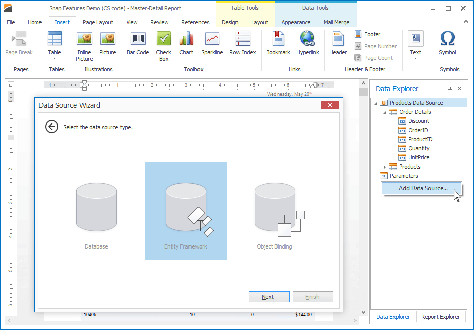 DevExpress WinForms Snap - Data Source Wizard