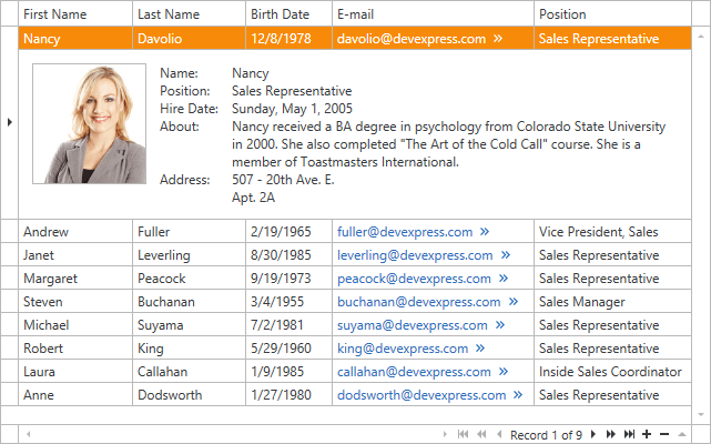 DevExpress WPF Grid - Embedded Data Navigator