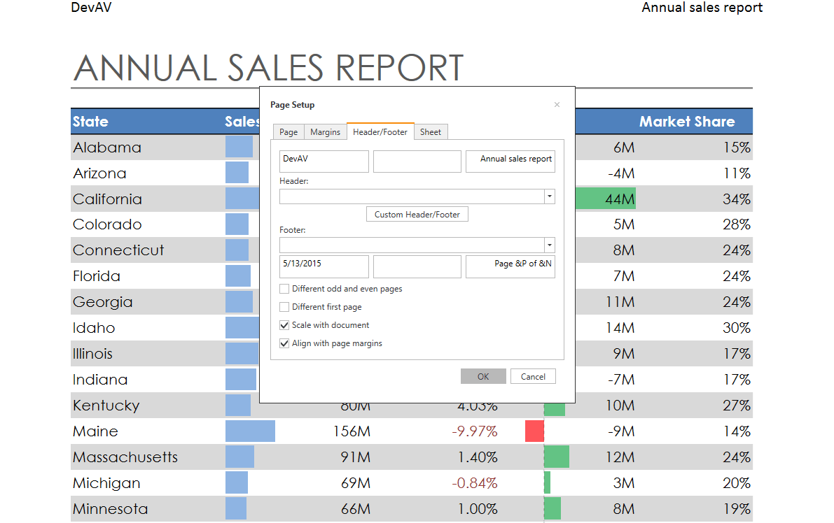 DevExpress WinForms Spreadsheet - Headers and Footers