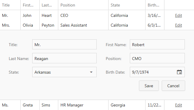 DevExtreme Data Grid - Form Edit