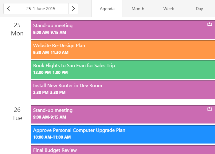 DevExtreme - Scheduler - Agenda View