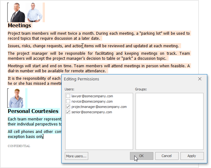 Range Permissions in Protected Documents, VCL Rich Edit Control | DevExpress