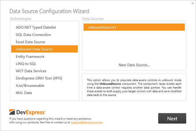 Unbound Data Source | DevExpress