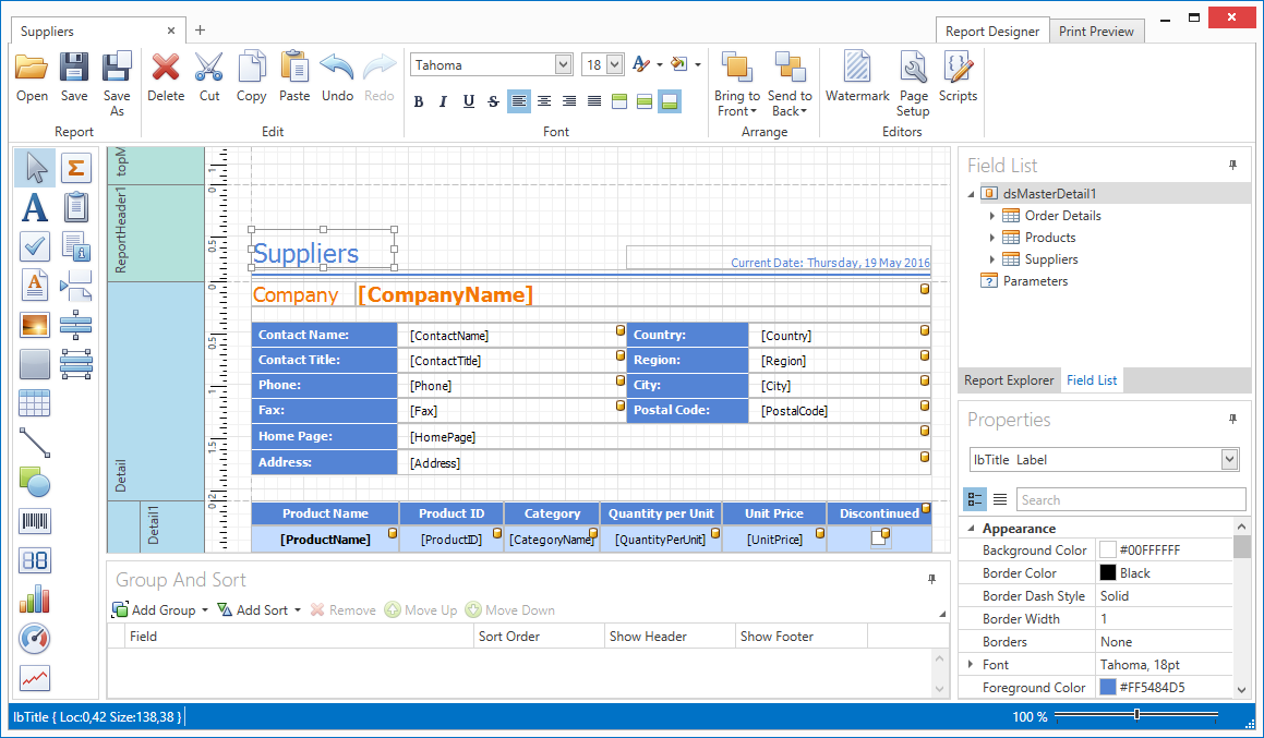 DevExpress WPF Report Designer