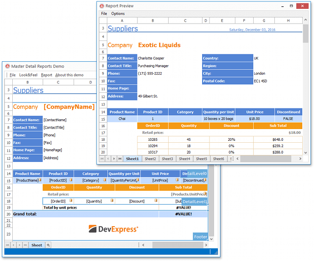 VCL Spreadsheet Control - Report Designer - Master-Detail Reports | DevExpress