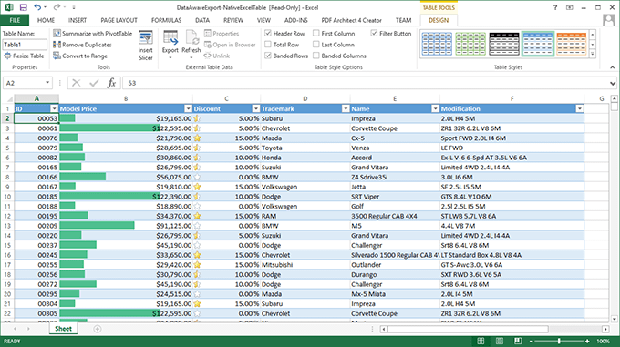  Data Export to Navite Excel Table