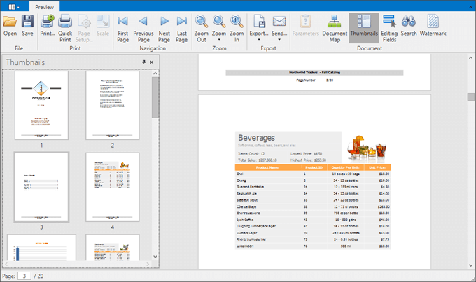 Document Preview - Thumbnails Navigation, .NET Reporting | DevExpress