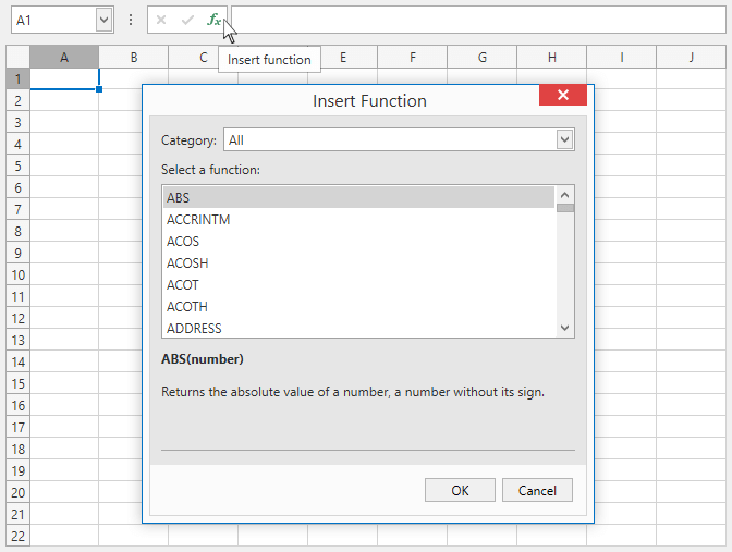 Insert Formular - WPF Spreadsheet Control | DevExpress