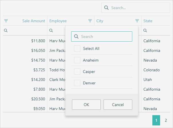 HTML5 Data Grid - Column Header Filter and Column Chooser Search | DevExpress