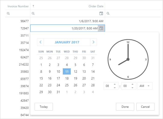 HTML5 Data Grid - DateTime Support | DevExpress