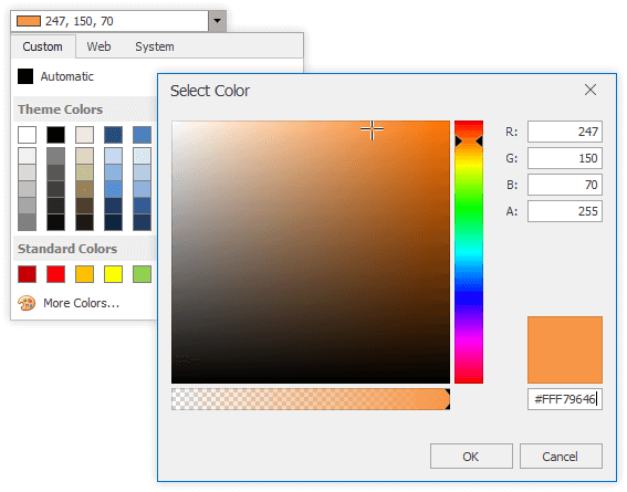 DevExpress Data Editors - Color Picker Dialog