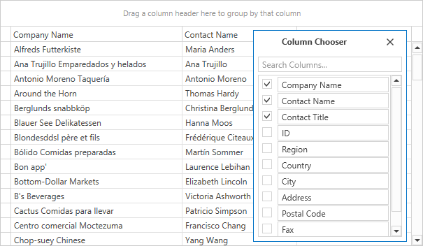 WPF Grid - Column Chooser Enhancements | DevExpress