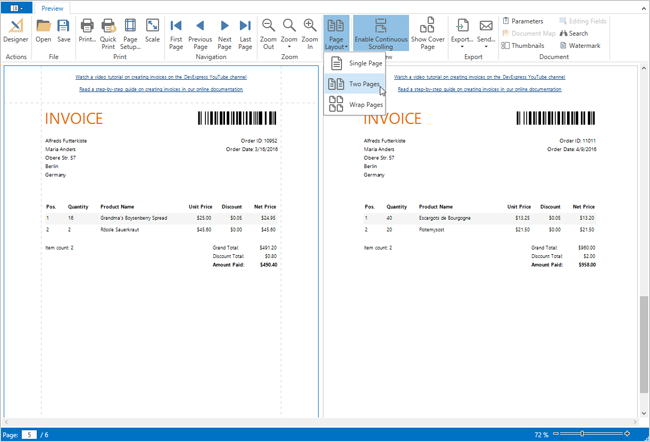 .NET Reporting for WPF - Multi-Page View Mode and Page-by-Page Scrolling | DevExpress