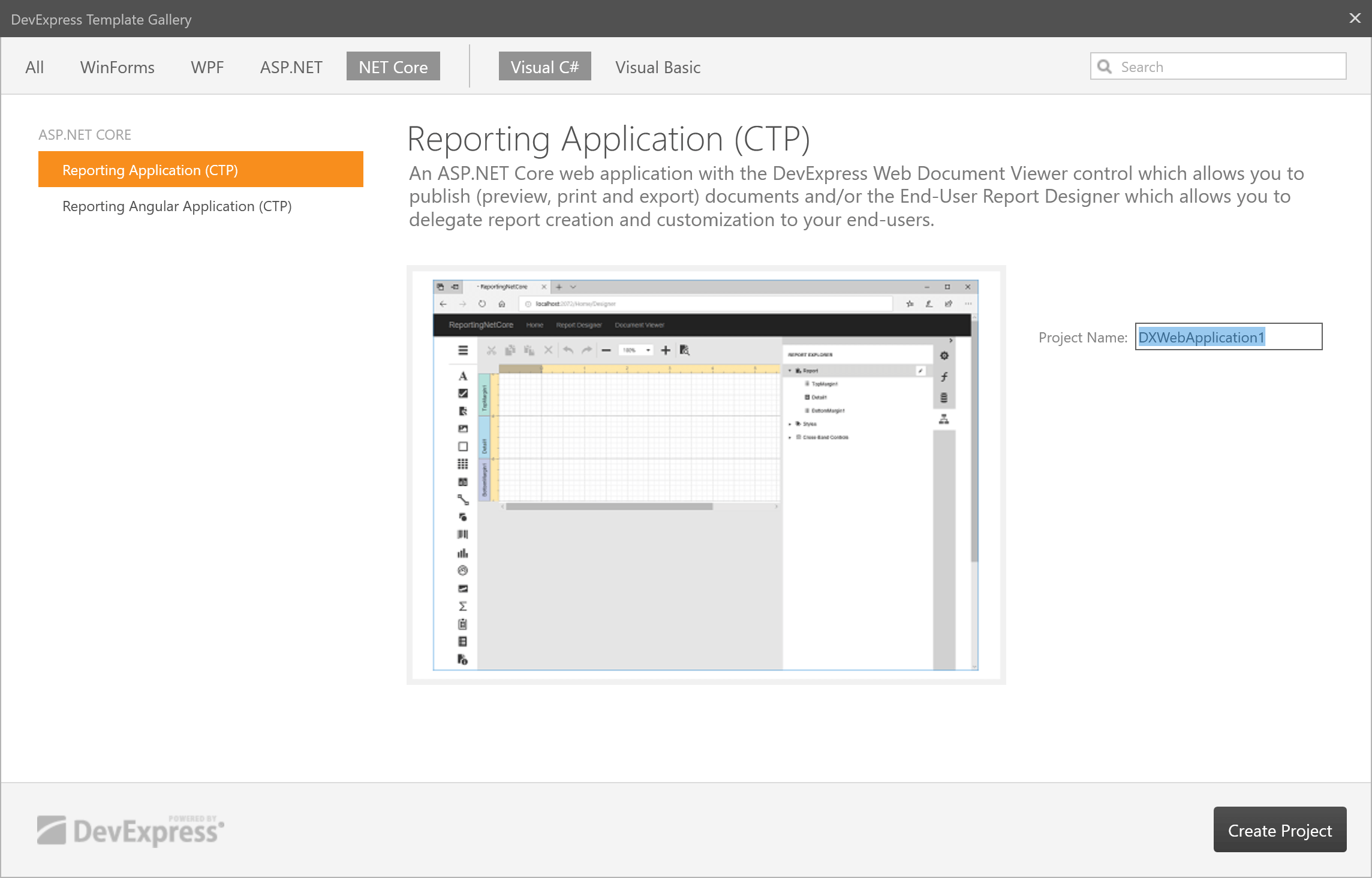 .NET Reporting - Project Template for ASP.NET Core Apps | DevExpress